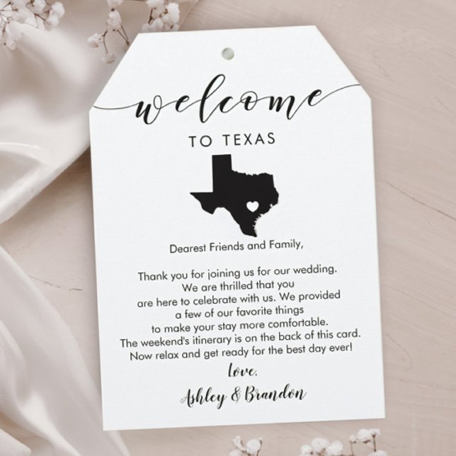 Texas bröllops välkomsttagg, brev och resplan (Skapare uppladdad)