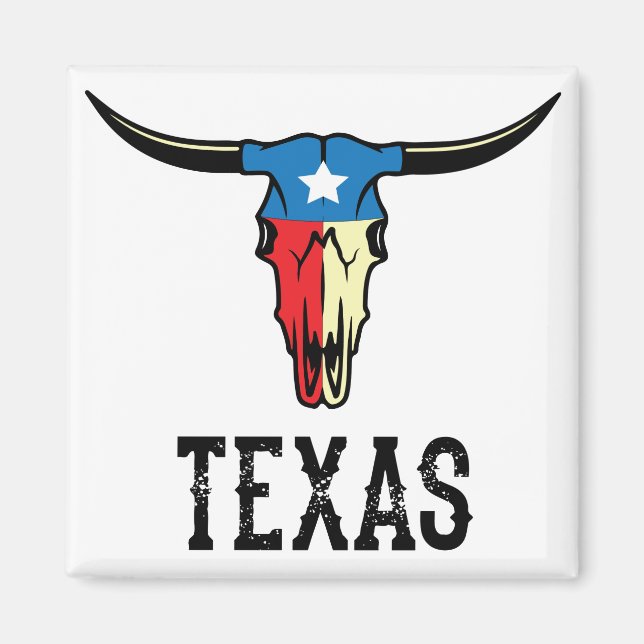 Texas Bull Longhorn Skull Texan Flagga Magnet (Framsidan)