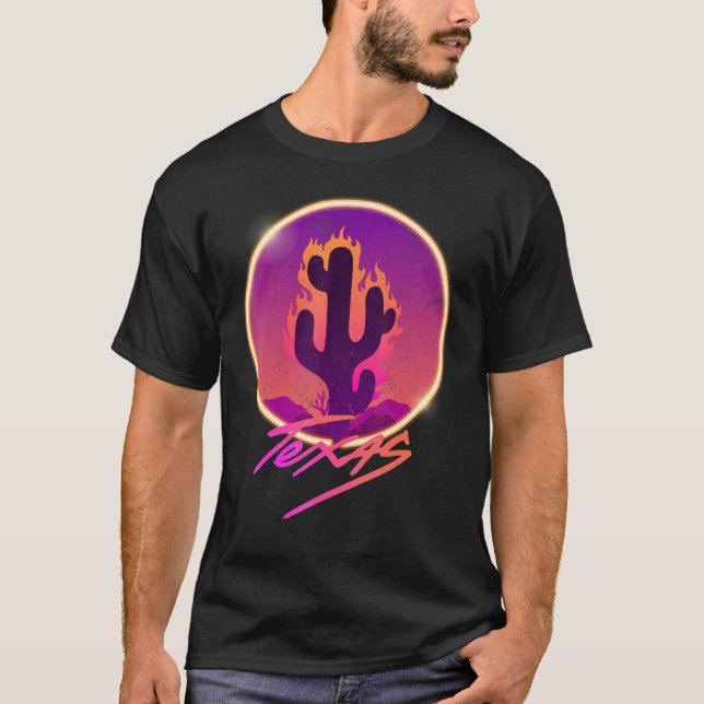 Texas Burning Cactus Neon Vogue Stil T Shirt (Framsida)