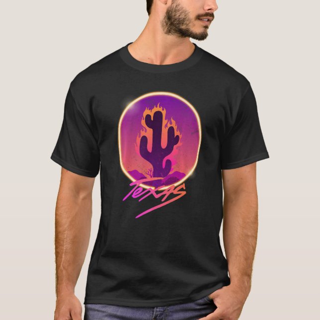 Texas Burning Cactus Neon Vogue Stil T Shirt (Framsida)