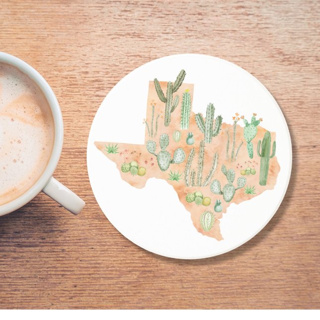 Texas Cactus Watercolor Illustration Karta Travel Underlägg (In situ)