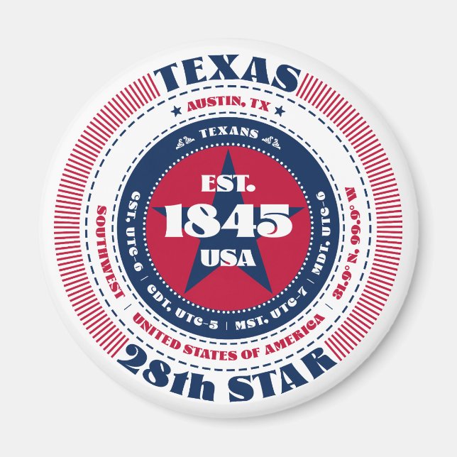 Texas Circle Typography Souvenir Magnet (Framsidan)