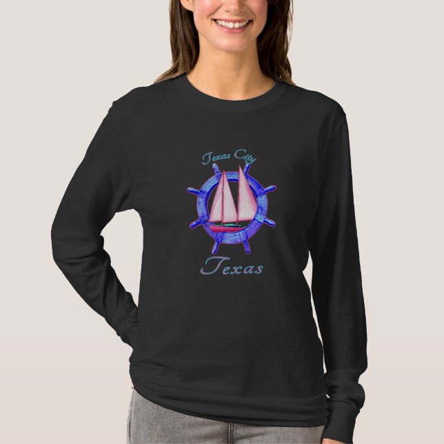Texas City Texas Sailboat Sailing Vacation Nautica T Shirt (Framsida)