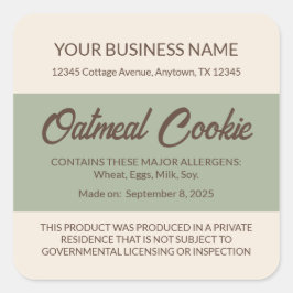 Texas Cottage Food Law Havregryns Cookie Etikett