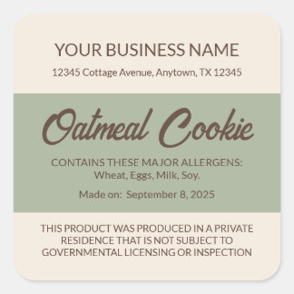 Texas Cottage Food Law Havregryns Cookie Etikett