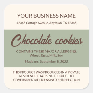 Texas Cottage Food Law Sockerkaka Etikett
