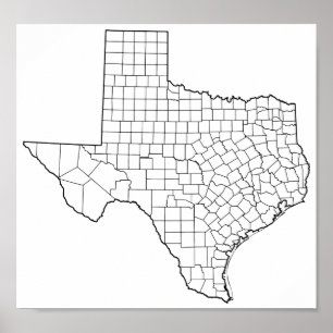 Texas Countyn Blank Disline Karta Poster