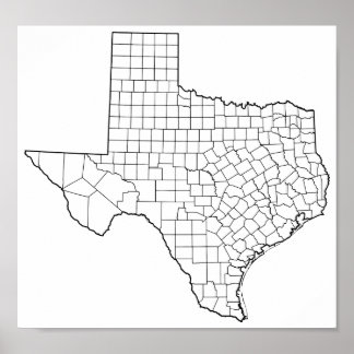 Texas Countyn Blank Disline Karta Poster