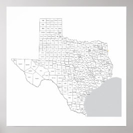 Texas Countyn Karta med county namn Poster