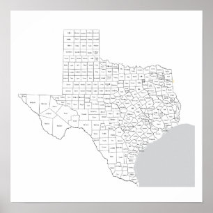 Texas Countyn Karta med county namn Poster