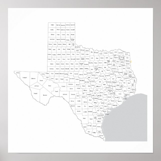 Texas Countyn Karta med county namn Poster (Framsidan)