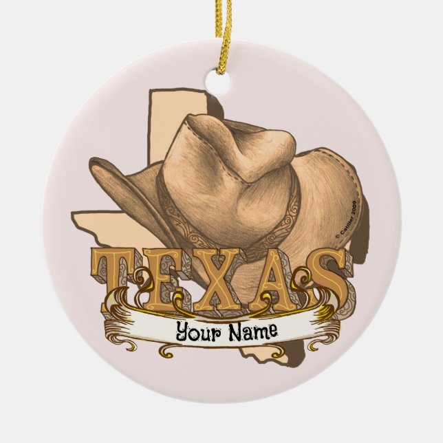 Texas Cowboy anpassat namn Julgransprydnad Keramik (Framsidan)