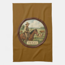 Texas Cowboy Brown Kitchen Towel