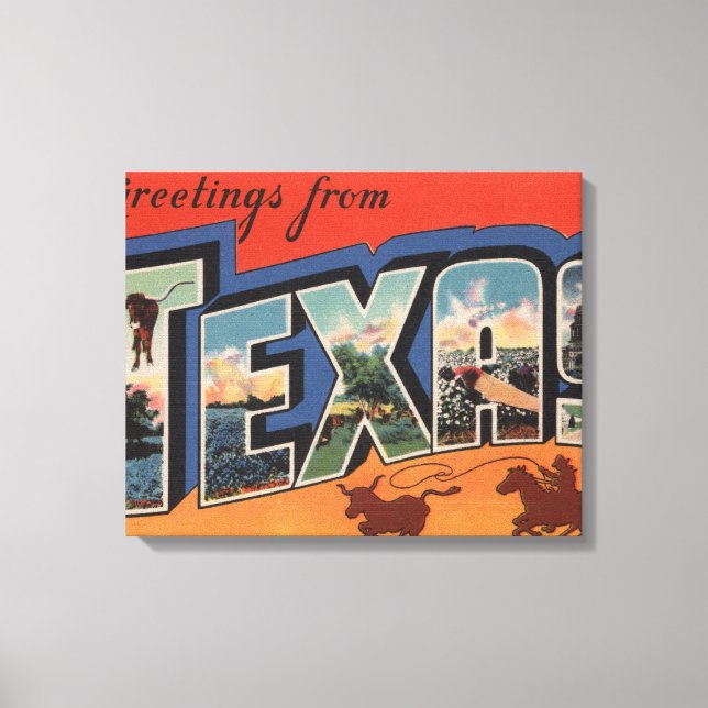 Texas (Cowboy Roping Bull)Large Brev Scenes Canvastryck (Framsida)