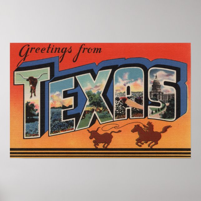 Texas (Cowboy Roping Bull)Large Brev Scenes Poster (Framsidan)