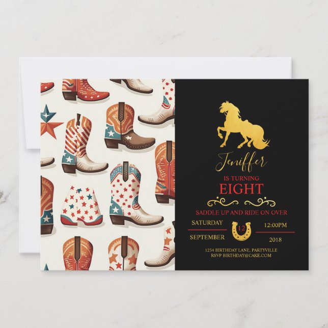 texas cowgirl land vild, illustration teckning inbjudningar (Framsida)