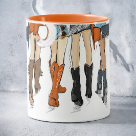 Texas Dam Mode Cowboy Boots Hats Orange Namn Mugg