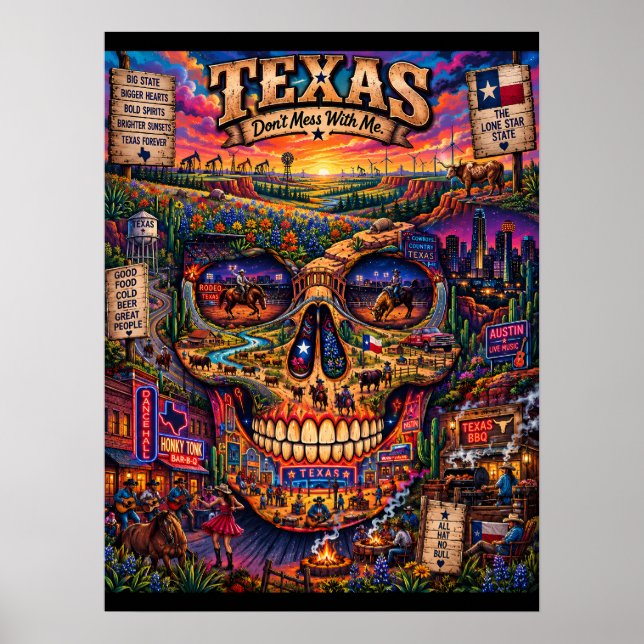 Texas Dödskalle Konsttryck | State of Mind Poster (Framsidan)