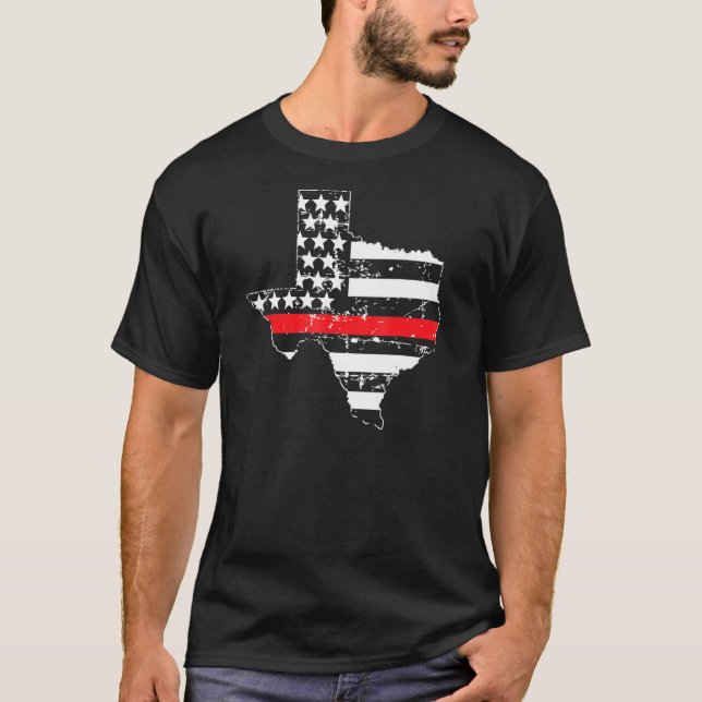 Texas Firefighter Thin Red Line Rädding American F T Shirt (Framsida)