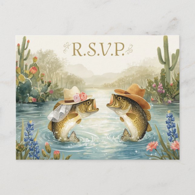 Texas Fiske Bröllop R.S.V.P. svar Vykort (Framsida)