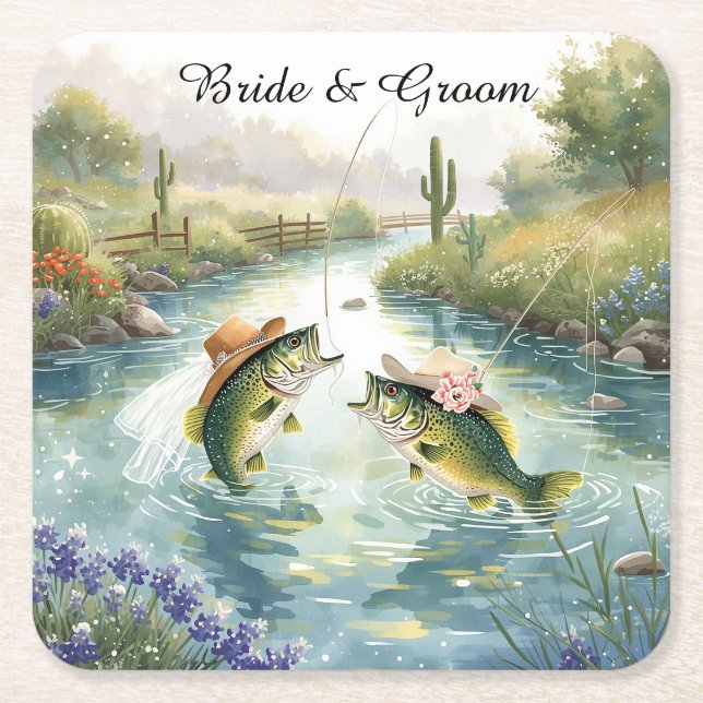 Texas Fiske Bröllop Underlägg Papper Kvadrat (Framsidan)