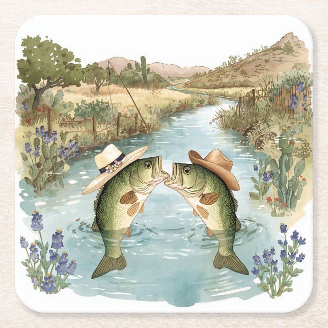 Texas Fiske Bröllop Underlägg Papper Kvadrat (Framsidan)