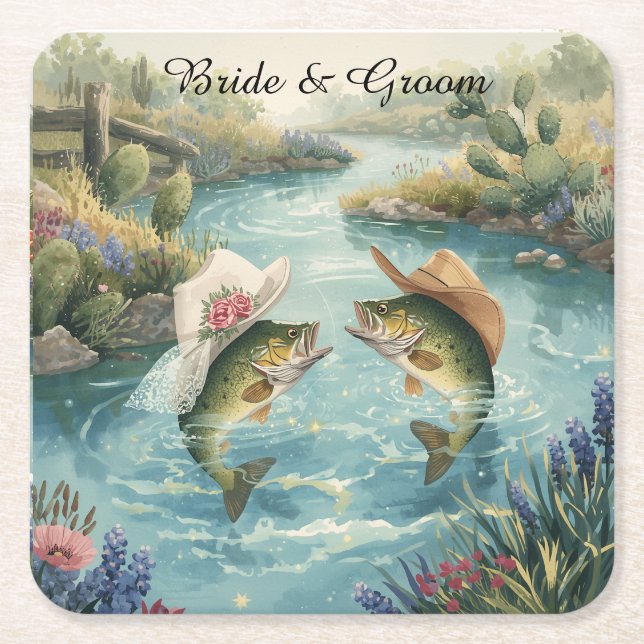 Texas Fiske Bröllop Underlägg Papper Kvadrat (Framsidan)