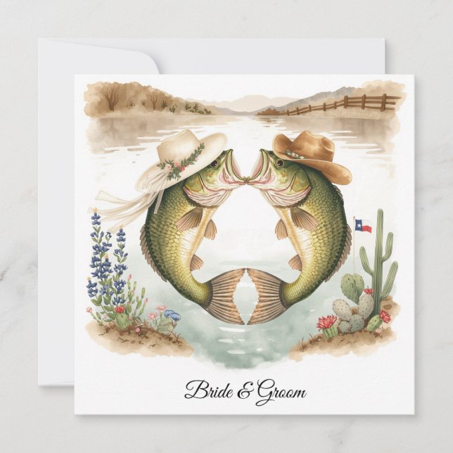 Texas Fiske Bröllopsinbjudan Cowboyhatt Abborre Inbjudningar (Framsida)
