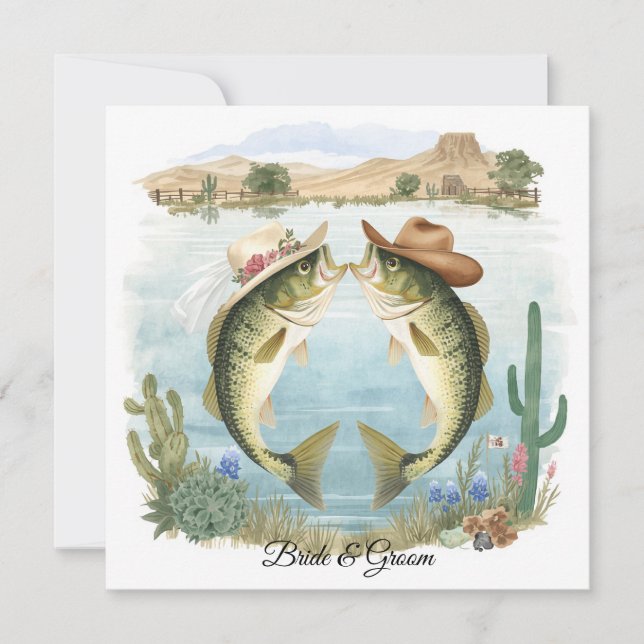 Texas Fiske Bröllopsinbjudan Cowboyhatt Abborre Inbjudningar (Framsida)