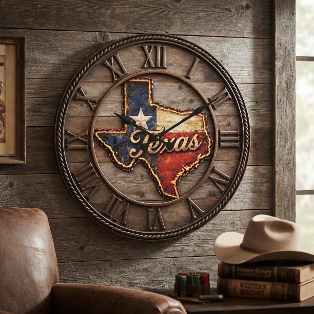 Texas Flag Wood Rustic Rope Trim  Stor Klocka (Skapare uppladdad)