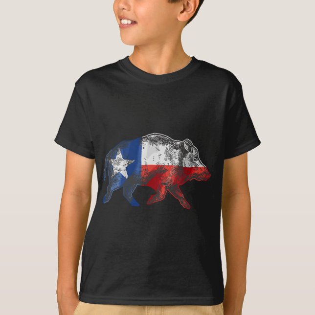 Texas Flagga Feral Hog vild Gris Hunting T Shirt (Framsida)