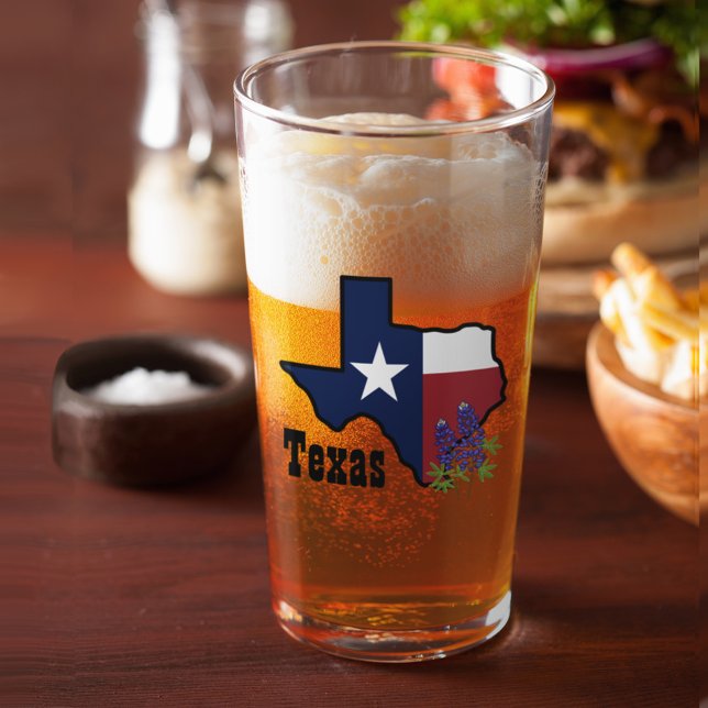 Texas Flagga & Flower Bluebonnet med eget namn Glaskopp (Skapare uppladdad)