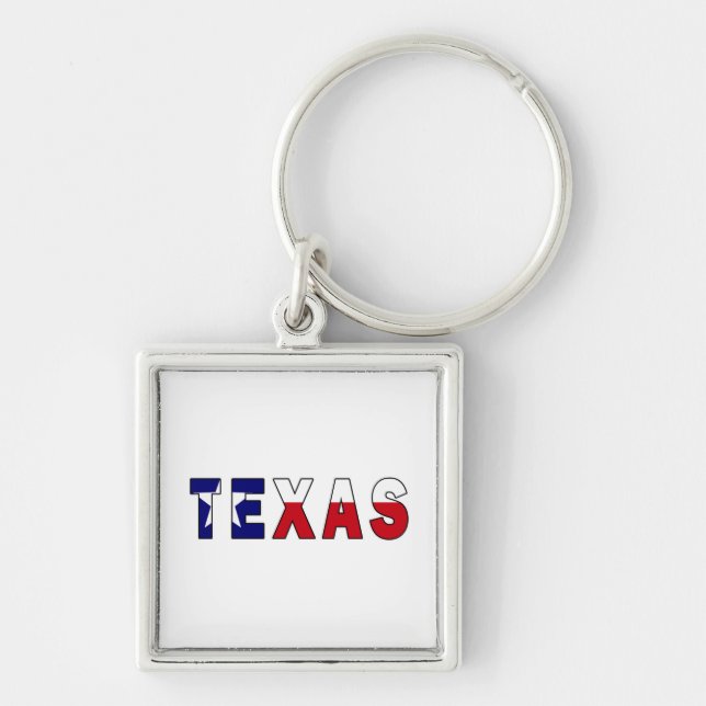 Texas Flagga Fyrkantig Silverfärgad Nyckelring (Framsidan)
