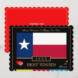 Texas Flagga & Gott nytt år /Best Önskemål USA Julkort