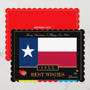 Texas Flagga & Gott nytt år /Best Önskemål USA Julkort