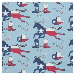 Texas Flagga Horses Hats and Boots lt blue Tyg