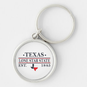 Texas flagga karta, ensamstjärnornas stat rund silverfärgad nyckelring