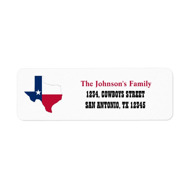 Texas Flagga karta Returetiketters Returadress Etikett (Framsidan)