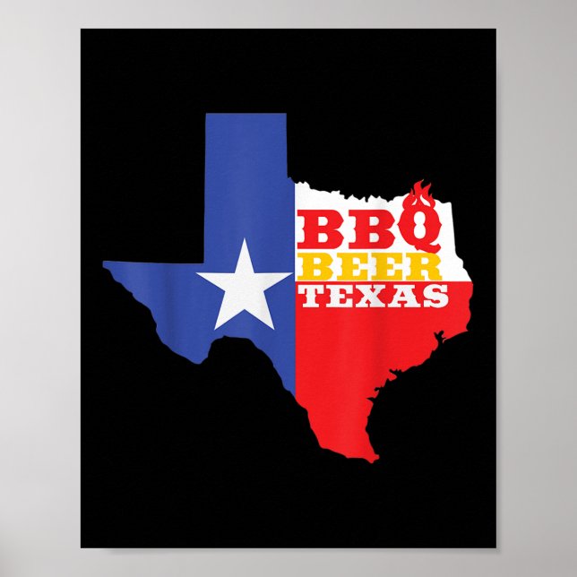 Texas Flagga Karta sommar Barbecue Funny Beer Bbq  Poster (Framsidan)