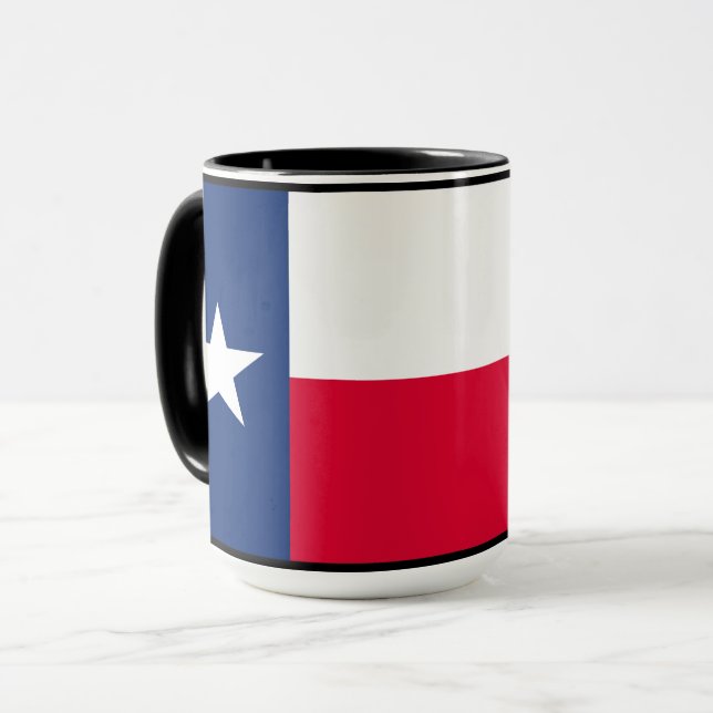 Texas Flagga med blå nät på svart, Mugg (Framsida vänster)