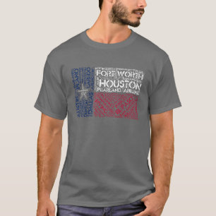 Texas Flagga med City Namn Ord Art T Shirt
