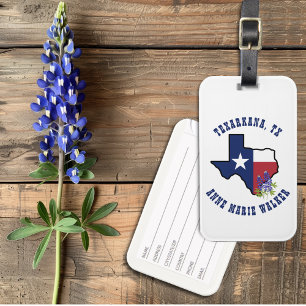 Texas Flagga med State Flower Bluebonnet Anpassnin Bagagebricka