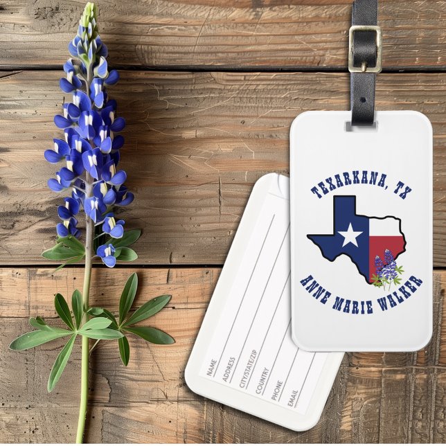 Texas Flagga med State Flower Bluebonnet Anpassnin Bagagebricka (Skapare uppladdad)