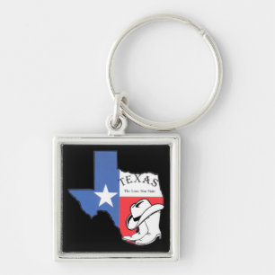 Texas: Flagga och Silhouette i Texas Fyrkantig Silverfärgad Nyckelring