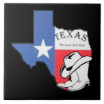 Texas: Flagga och Silhouette i Texas Kakelplatta<br><div class="desc">Texas: Flagga och Silhouette i Texas.</div>