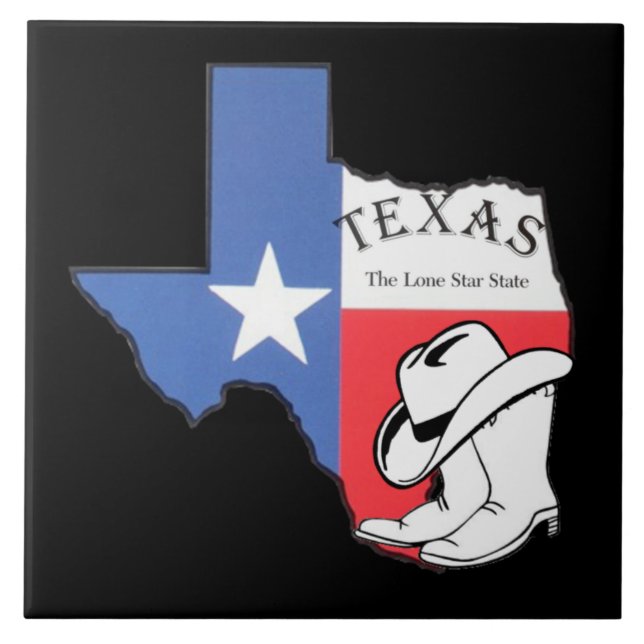 Texas: Flagga och Silhouette i Texas Kakelplatta (Framsidan)