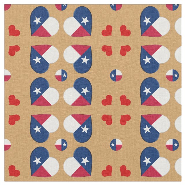 Texas Flagga & Texas Hearts mode Fabric / USA Tyg (Närbild)