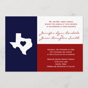 Texas Flagga Theme Wedding Rött vitt blått Inbjudningar