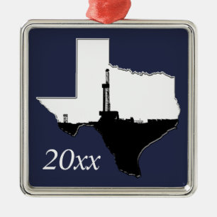 Texas för daterad olje- borranderigg statlig Shap Julgransprydnad Metall