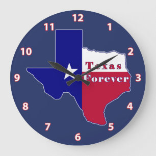 Texas Forever Flagga Karta Stor Klocka
